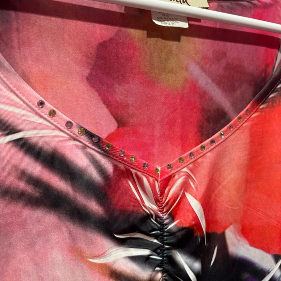 ONE WORLD Women’s Multicolor Floral Mesh Sequin Blouse Top Shirt - size S - Picture 2 of 6